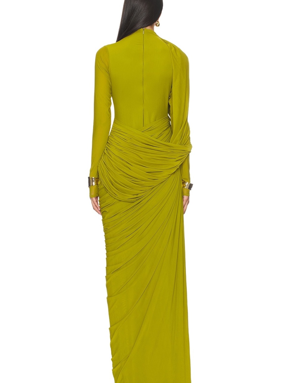 Elegant Olive-Green Long Sleeve Draped Evening Dress Nwt Size Xs — image 7 of 7